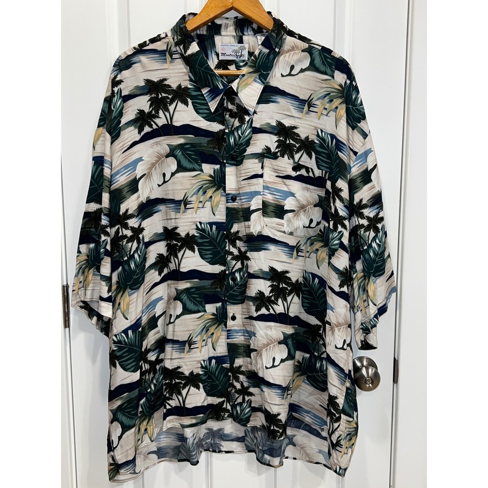 Monticello Mens 4XL Hawaiian Shirt Rayon Tropical Palm Trees Beach Vacation